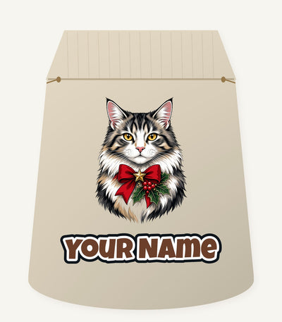 Longhaired Cat With Red Bow Personalised Santa Sack
