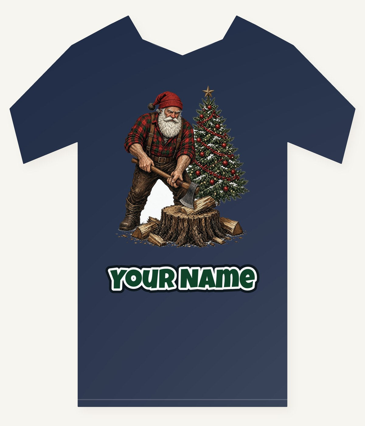 Lumberjack Santa Chopping Wood Personalised Kids and Baby Christmas Tee
