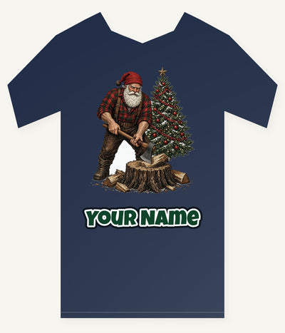 Lumberjack Santa Chopping Wood Personalised Kids Tee and Baby Bodysuit