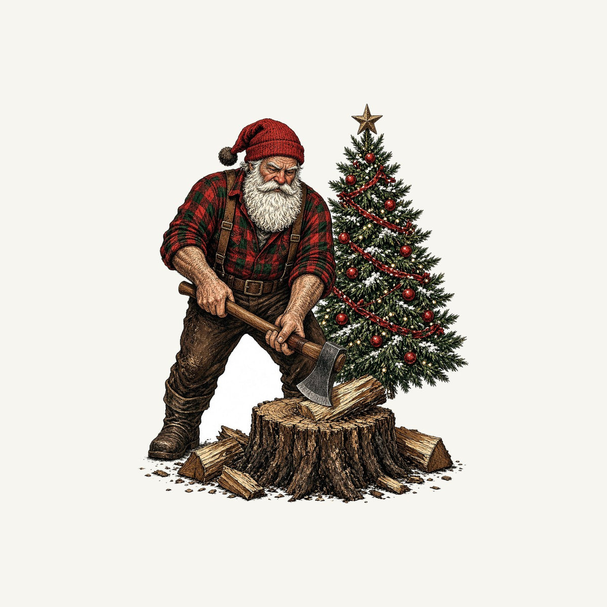 Lumberjack Santa Chopping Wood Personalised Kids and Baby Christmas Tee