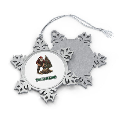 Lumberjack Santa Chopping Wood Personalised Pewter Christmas Ornament