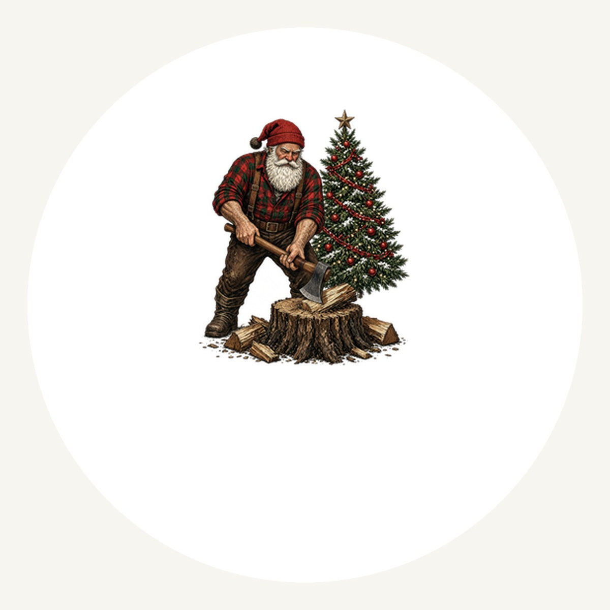 Lumberjack Santa Chopping Wood Personalised Pewter Christmas Ornament
