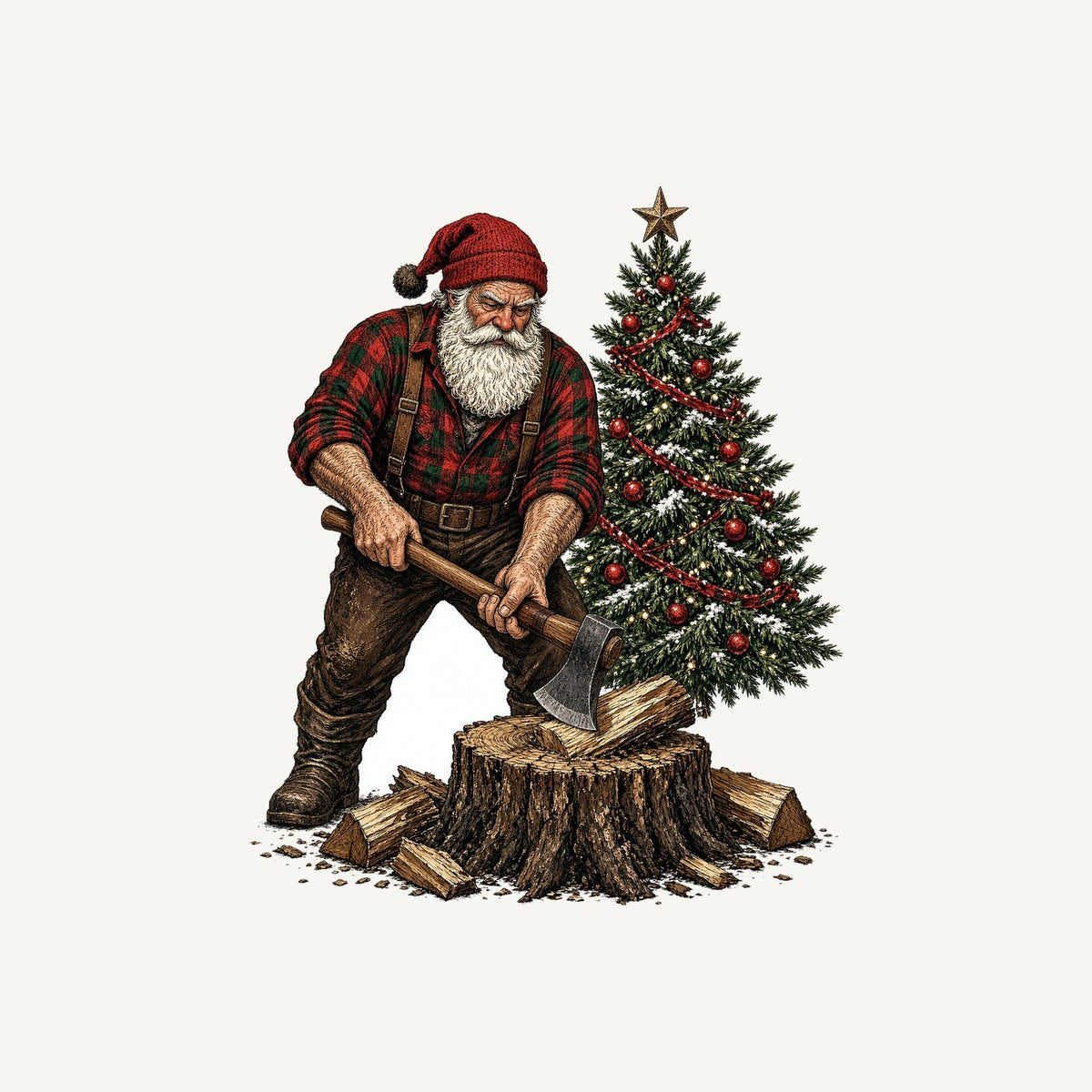 Lumberjack Santa Chopping Wood Personalised Christmas T-Shirt and Hoodie