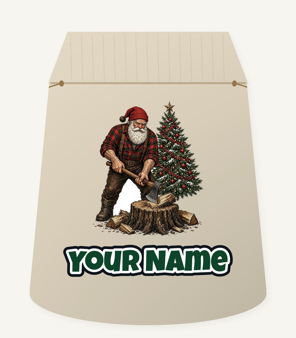 Lumberjack Santa Chopping Wood Personalised Santa Sack