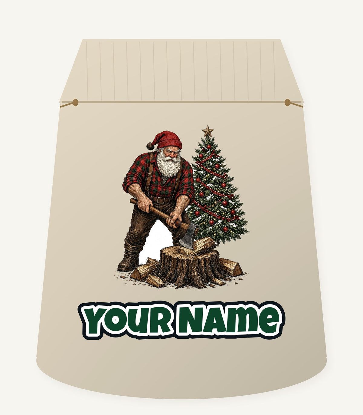 Lumberjack Santa Chopping Wood Personalised Santa Sack