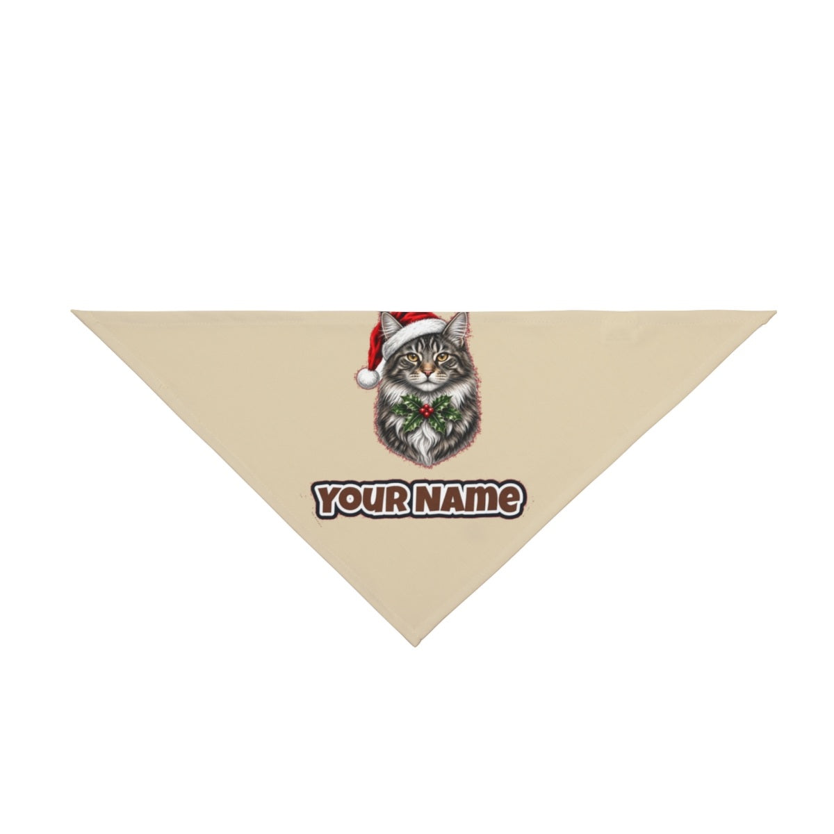 Maine Coon personalised Christmas pet bandana in beige, tie-on style