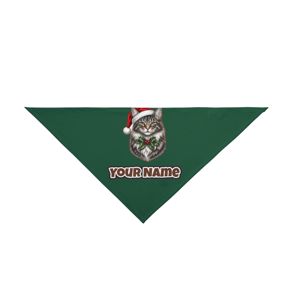 Maine Coon personalised Christmas pet bandana in green, tie-on style