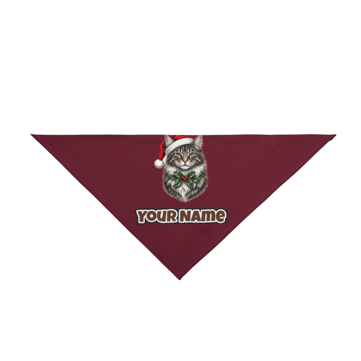 Maine Coon personalised Christmas pet bandana in maroon, tie-on style