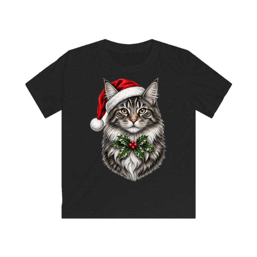 Maine Coon personalised kids Christmas tee in black