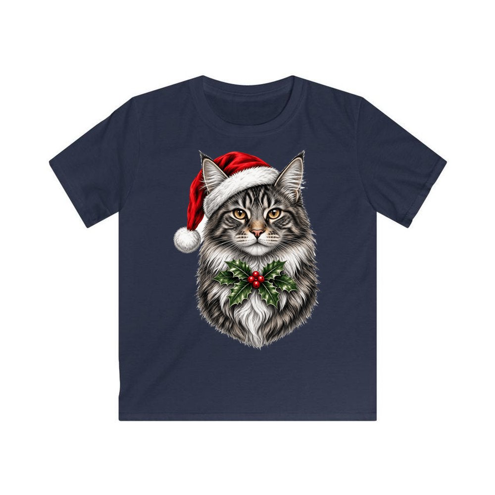 Maine Coon personalised kids Christmas tee in navy