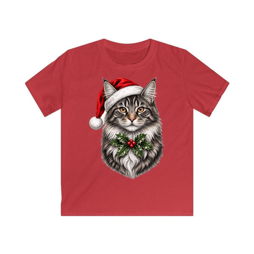 Maine Coon personalised kids Christmas tee in red