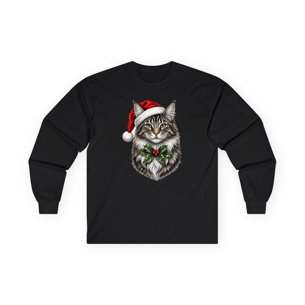 Maine Coon personalised long sleeve Christmas T-shirt in black
