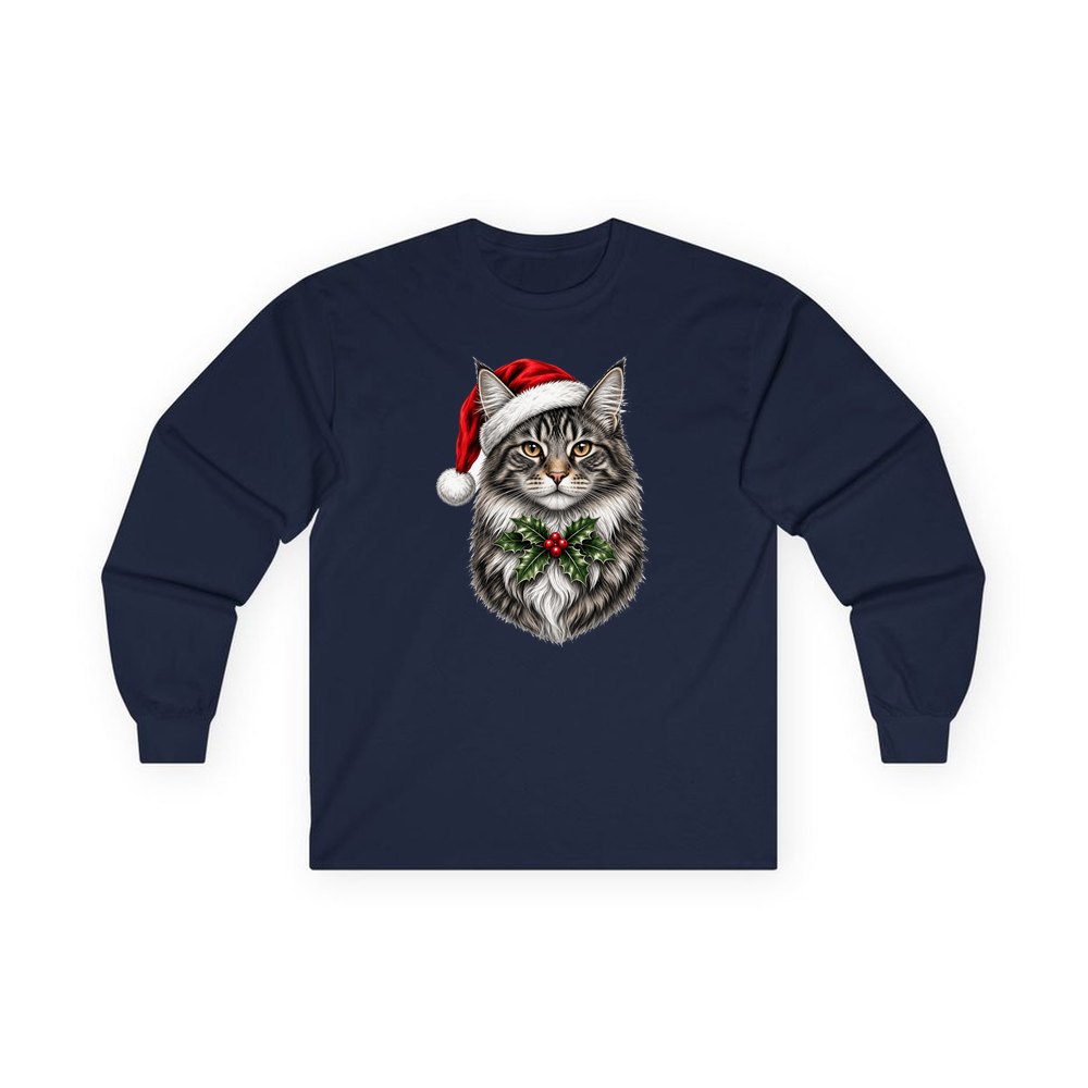 Maine Coon personalised long sleeve Christmas T-shirt in navy