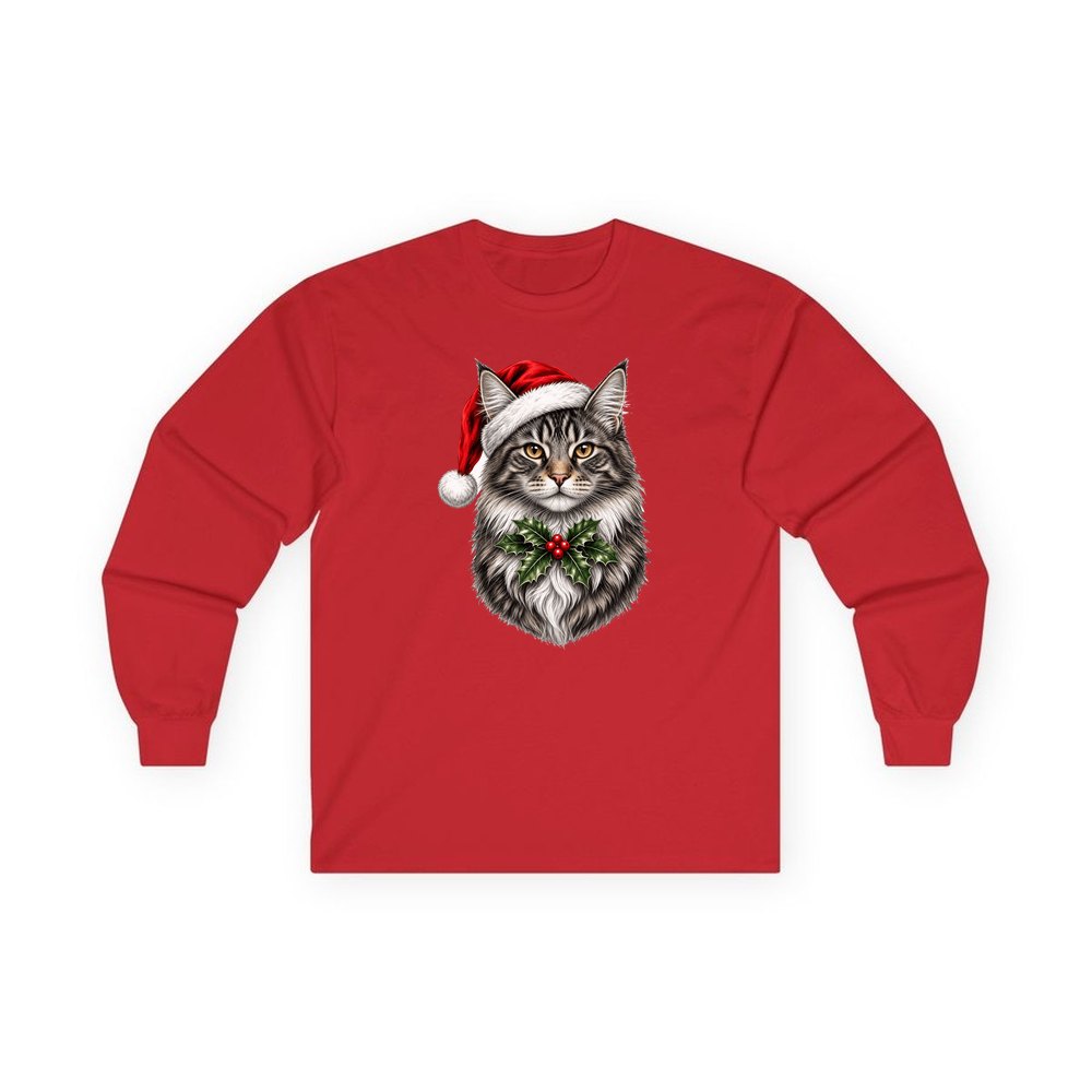Maine Coon personalised long sleeve Christmas T-shirt in red