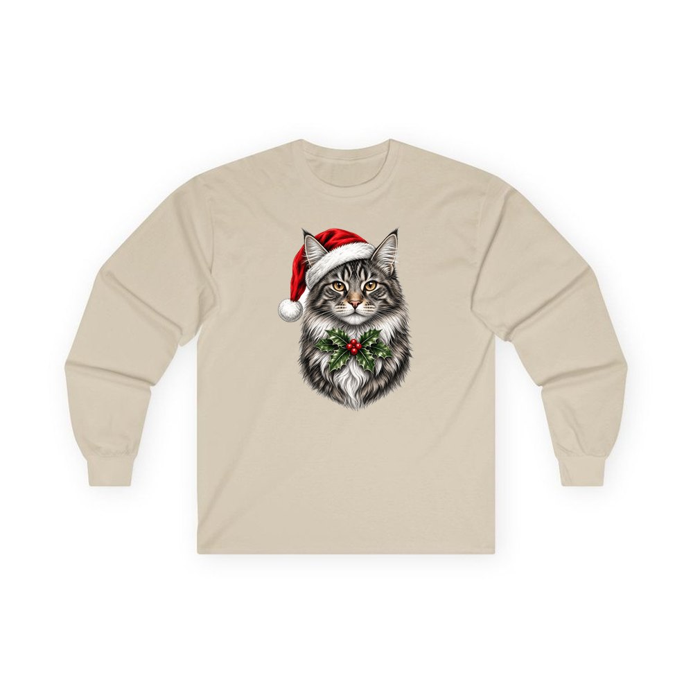 Maine Coon personalised long sleeve Christmas T-shirt in sand