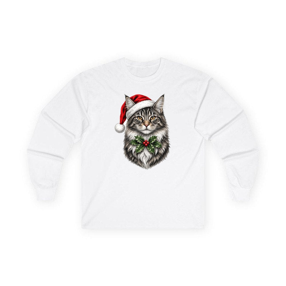 Maine Coon personalised long sleeve Christmas T-shirt in white