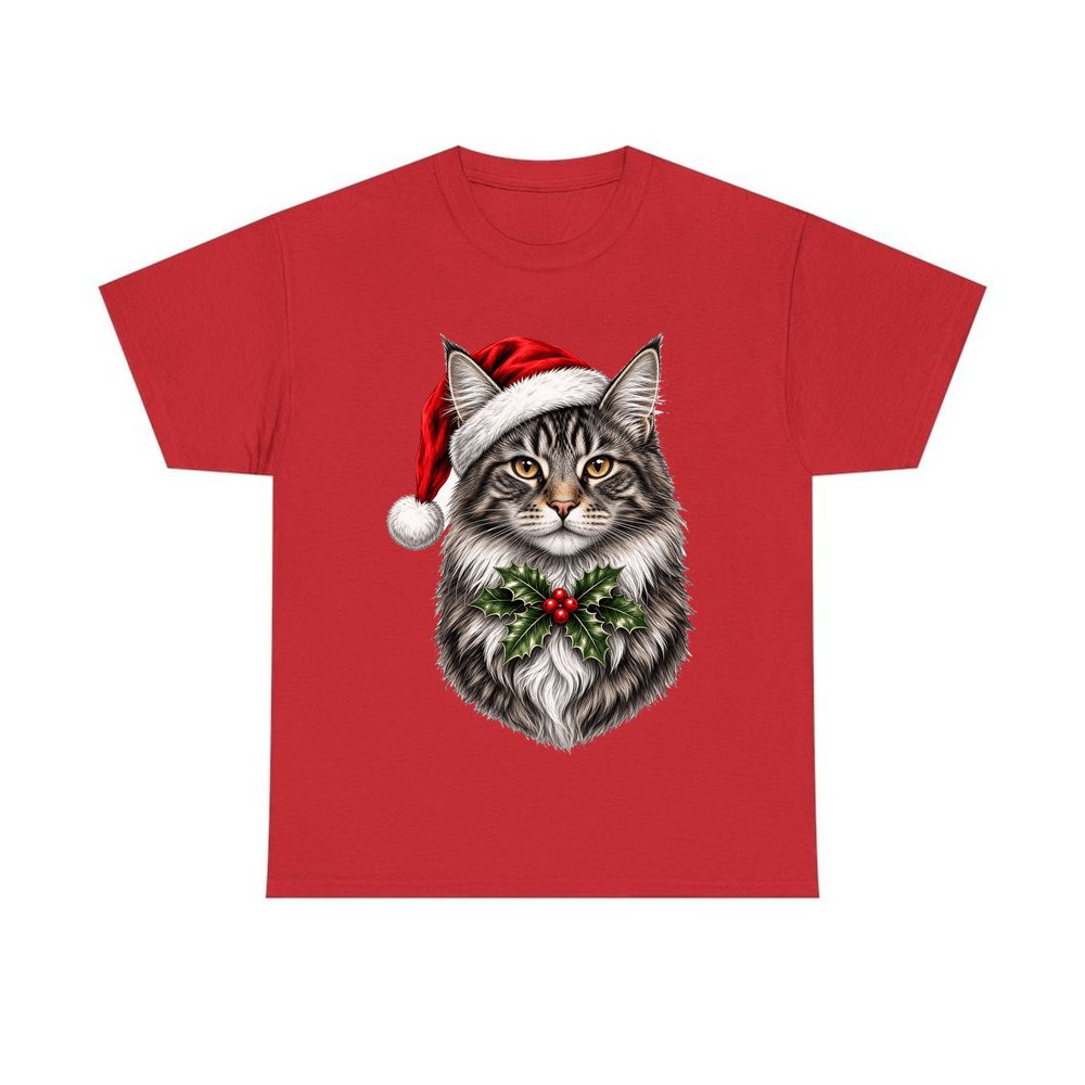 Maine Coon personalised Christmas T-shirt in red