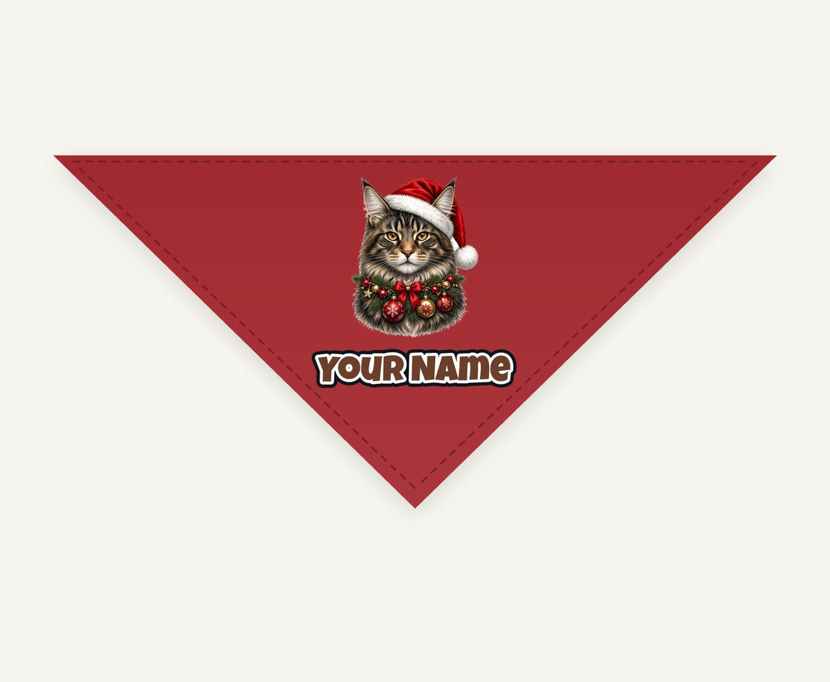 Maine Coon with Baubles personalised Christmas pet bandana, tie-on style