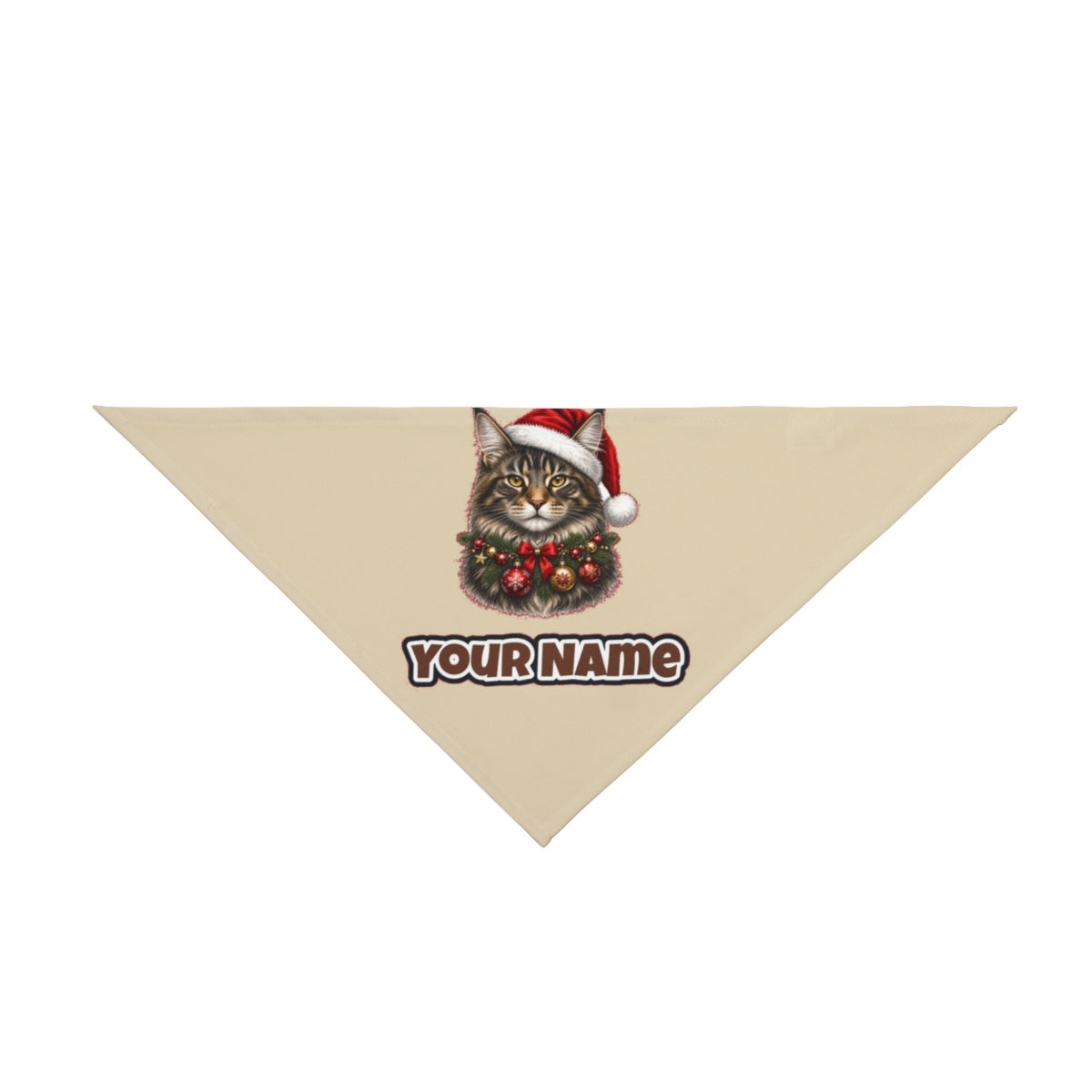 Maine Coon with Baubles personalised Christmas pet bandana in beige, tie-on style