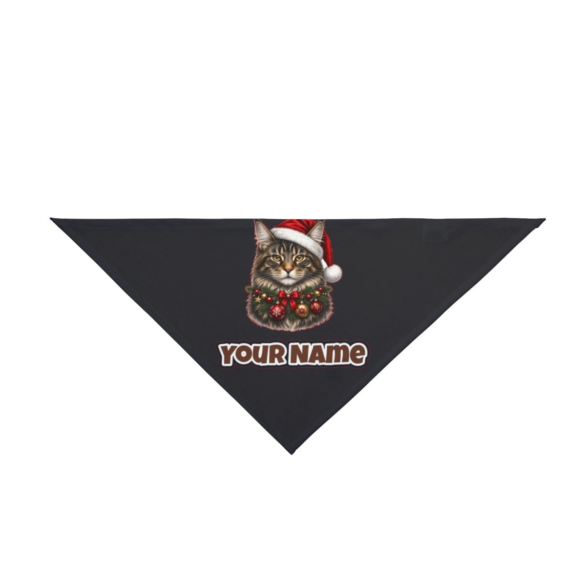 Maine Coon with Baubles personalised Christmas pet bandana in black, tie-on style