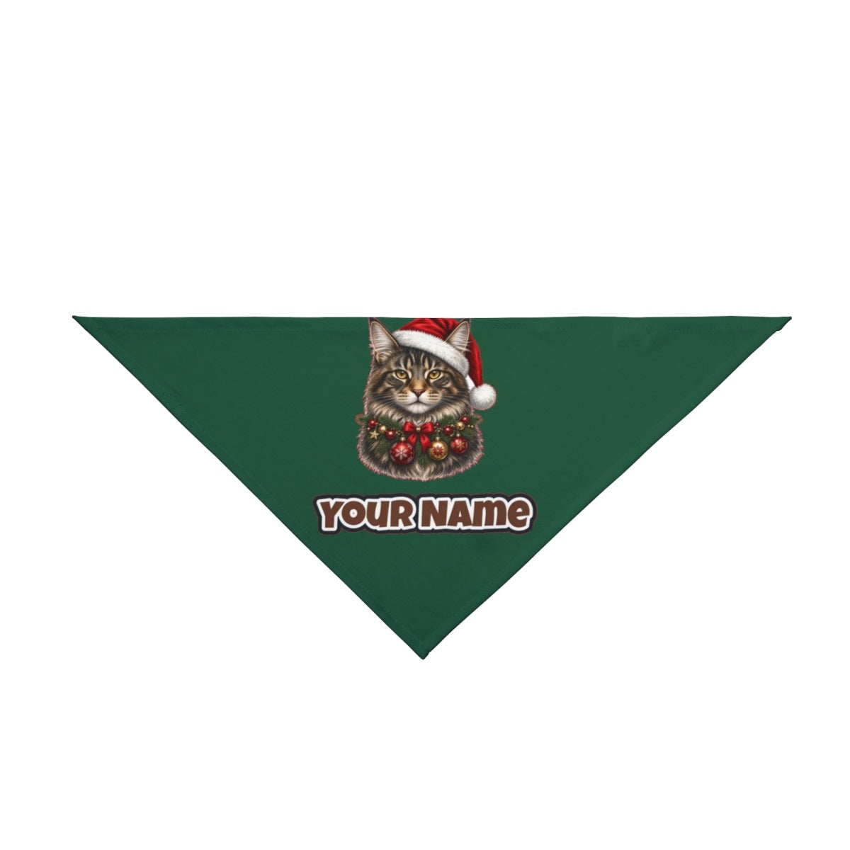 Maine Coon with Baubles personalised Christmas pet bandana in green, tie-on style