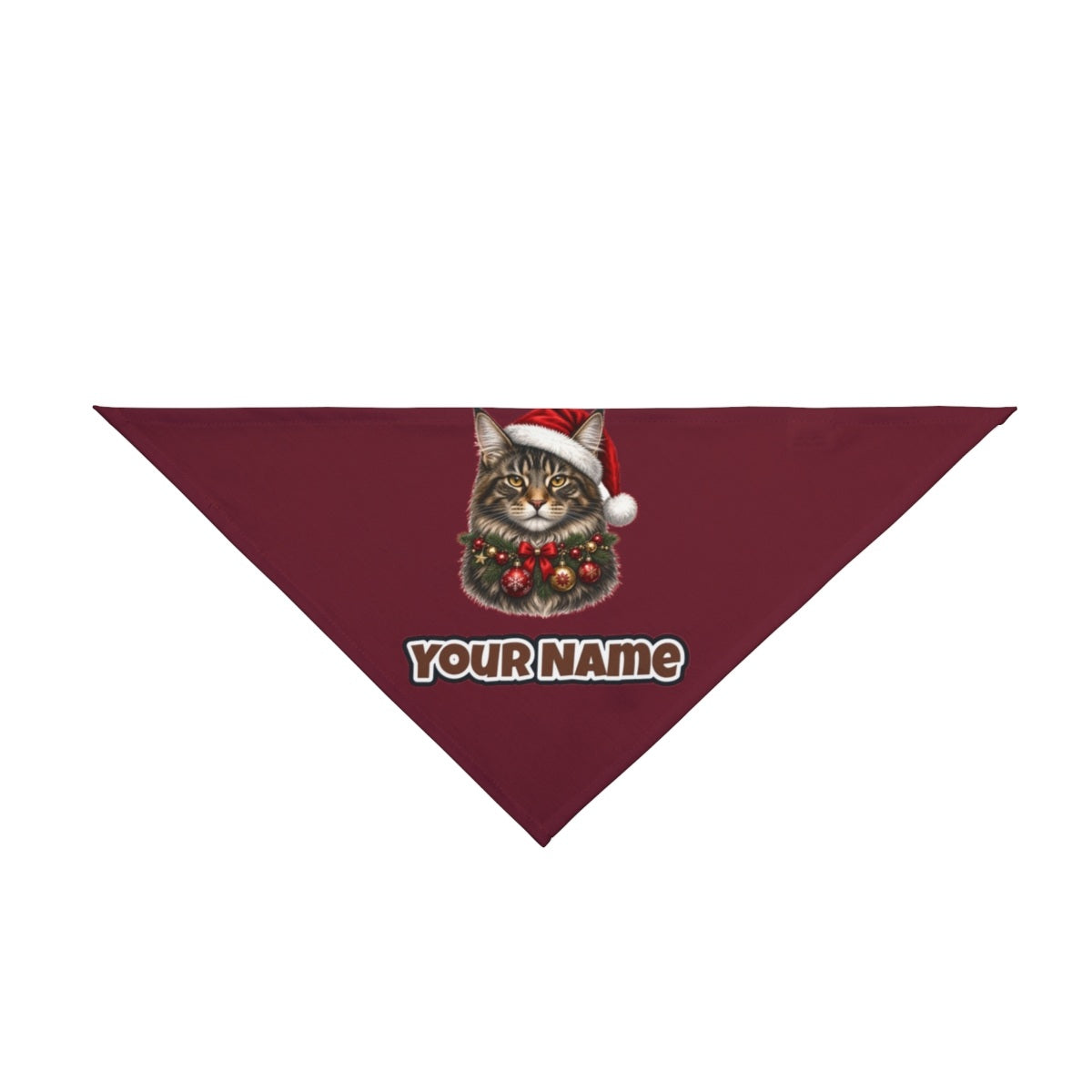 Maine Coon with Baubles personalised Christmas pet bandana in maroon, tie-on style