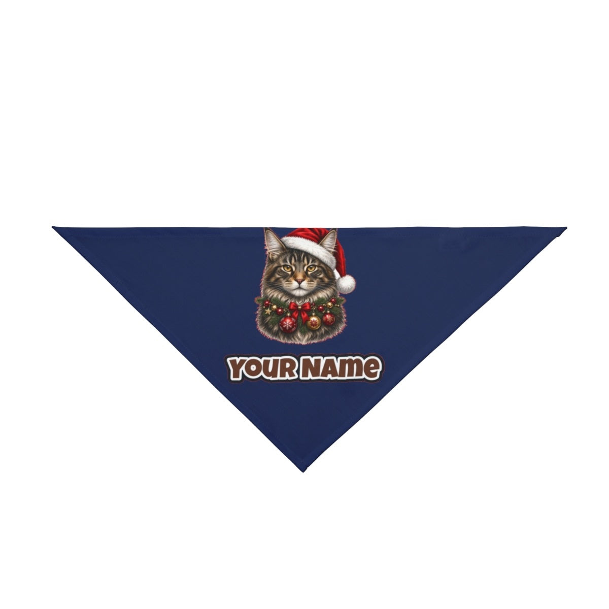 Maine Coon with Baubles personalised Christmas pet bandana in navy, tie-on style