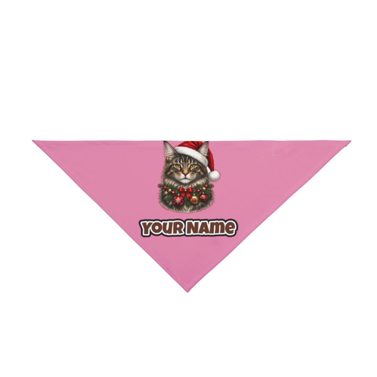 Maine Coon with Baubles personalised Christmas pet bandana in pink, tie-on style
