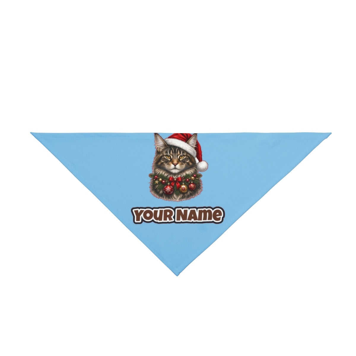 Maine Coon with Baubles personalised Christmas pet bandana in sky blue, tie-on style