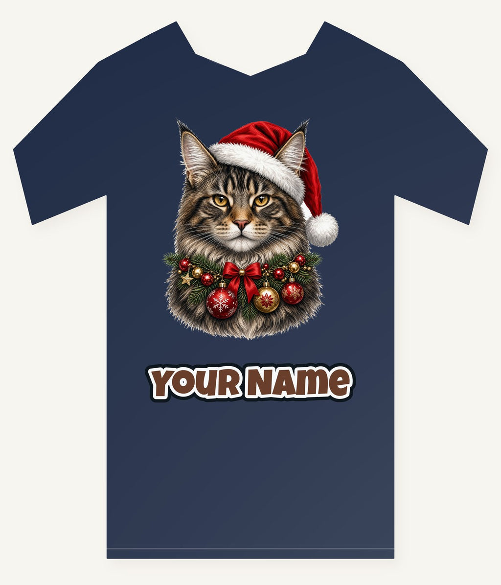 Maine Coon with Baubles Personalised Kids Tee and Baby Bodysuit