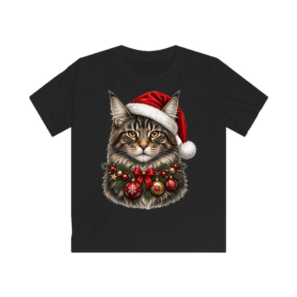 Maine Coon with Baubles personalised kids Christmas tee in black