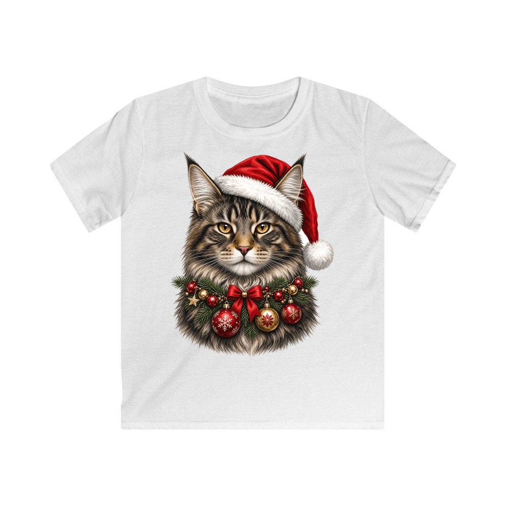 Maine Coon With Baubles Kids Christmas Tee design on a white kids tee