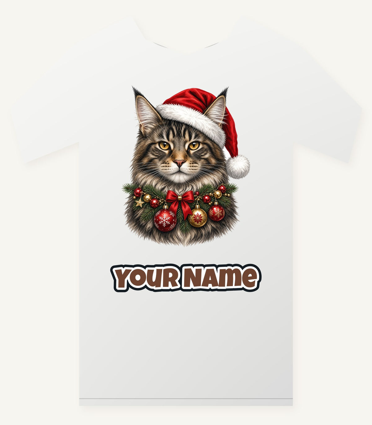 Maine Coon with Baubles Personalised Christmas T-Shirt and Hoodie