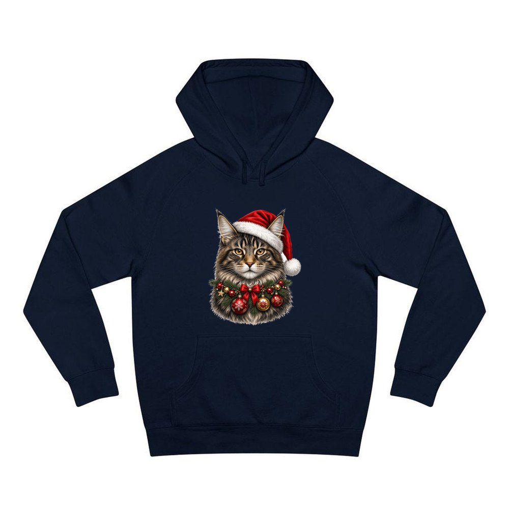 Maine Coon with Baubles personalised Christmas hoodie in navy