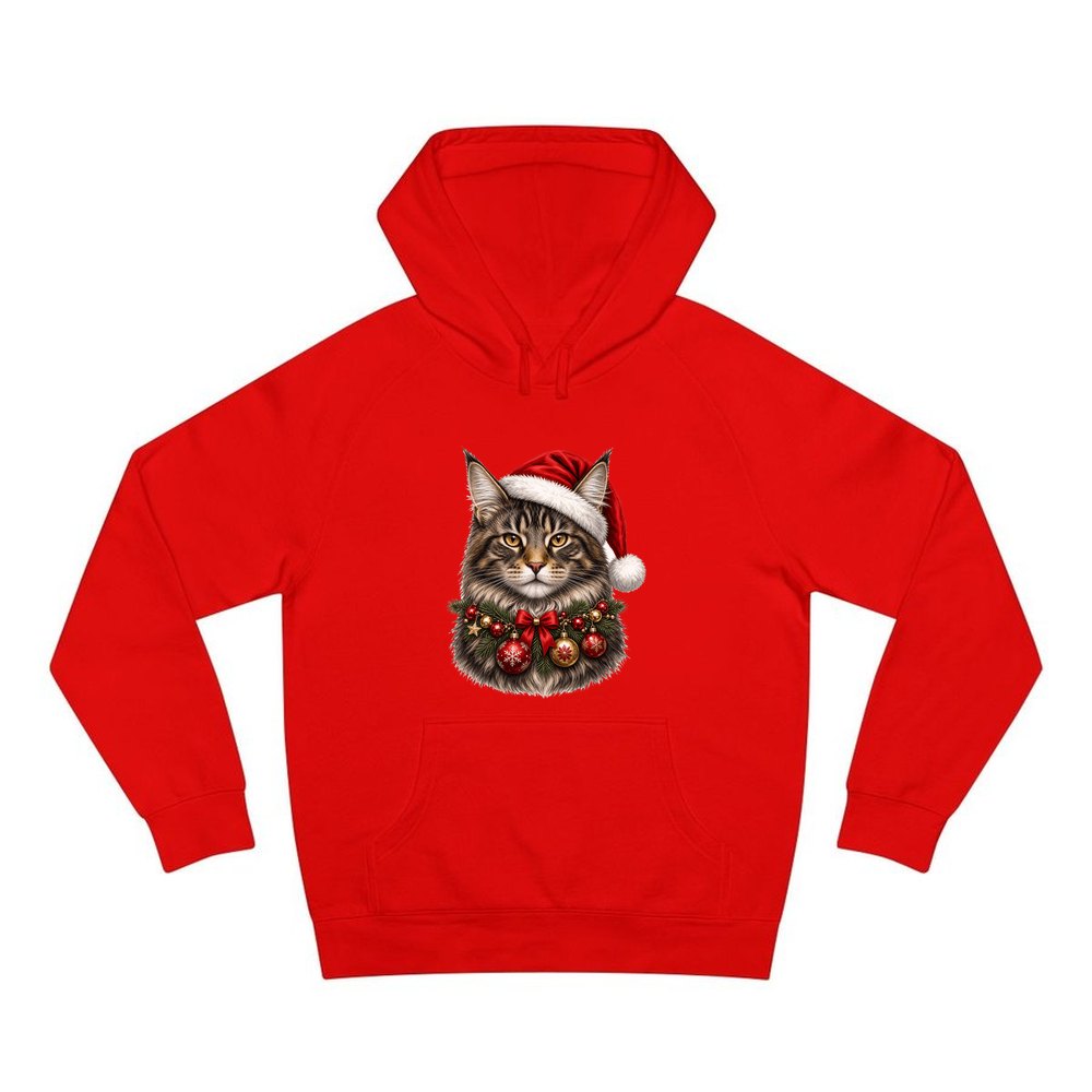 Maine Coon with Baubles personalised Christmas hoodie in red