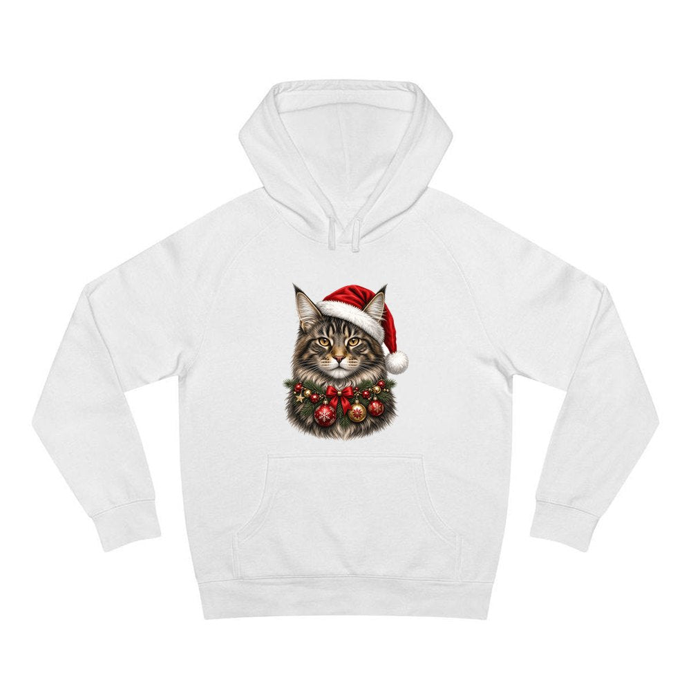 Maine Coon with Baubles personalised Christmas hoodie in white