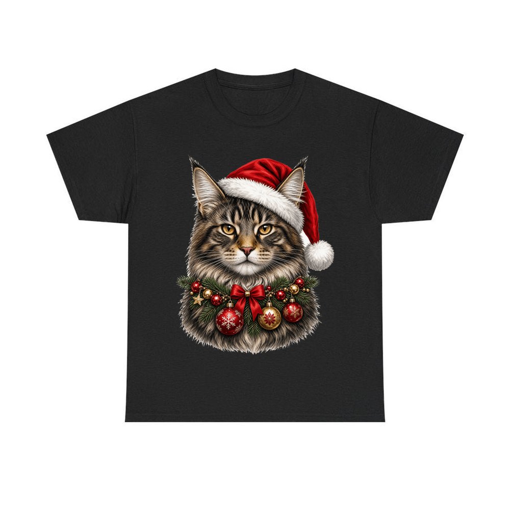 Maine Coon with Baubles personalised Christmas T-shirt in black