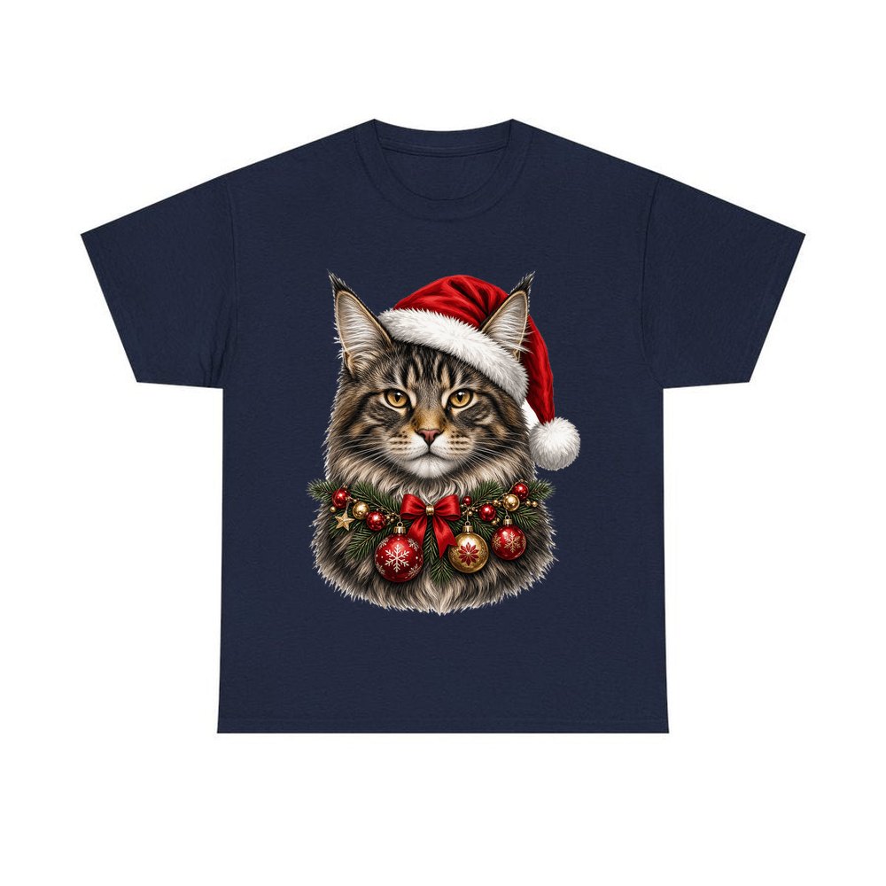 Maine Coon with Baubles personalised Christmas T-shirt in navy