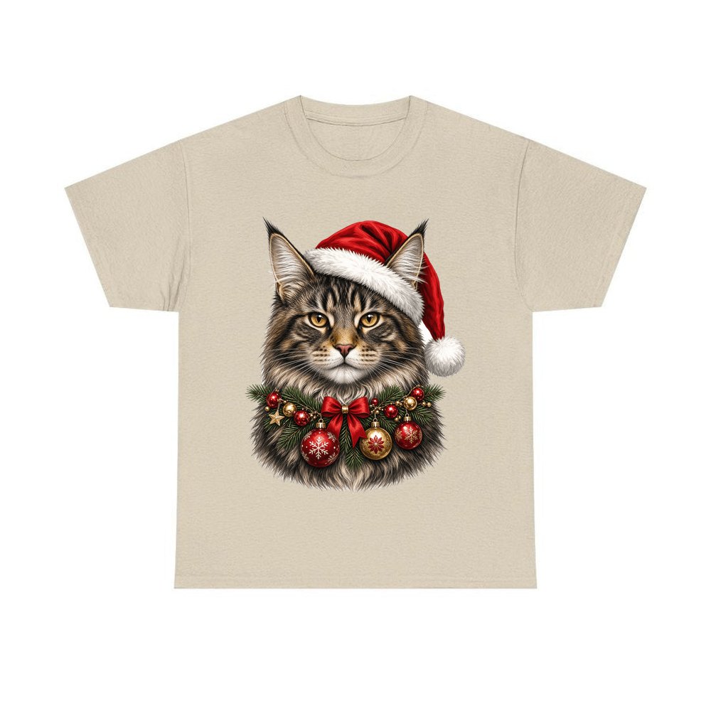 Maine Coon with Baubles personalised Christmas T-shirt in sand