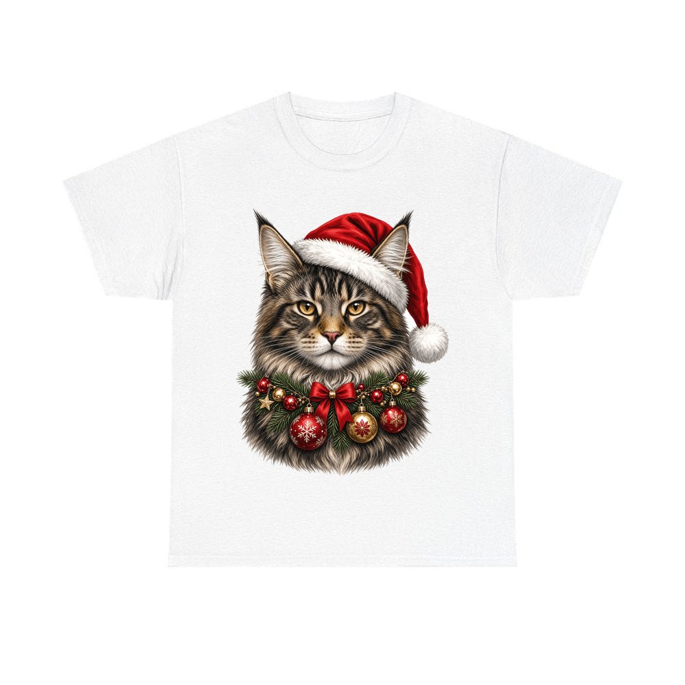 Maine Coon with Baubles personalised Christmas T-shirt in white