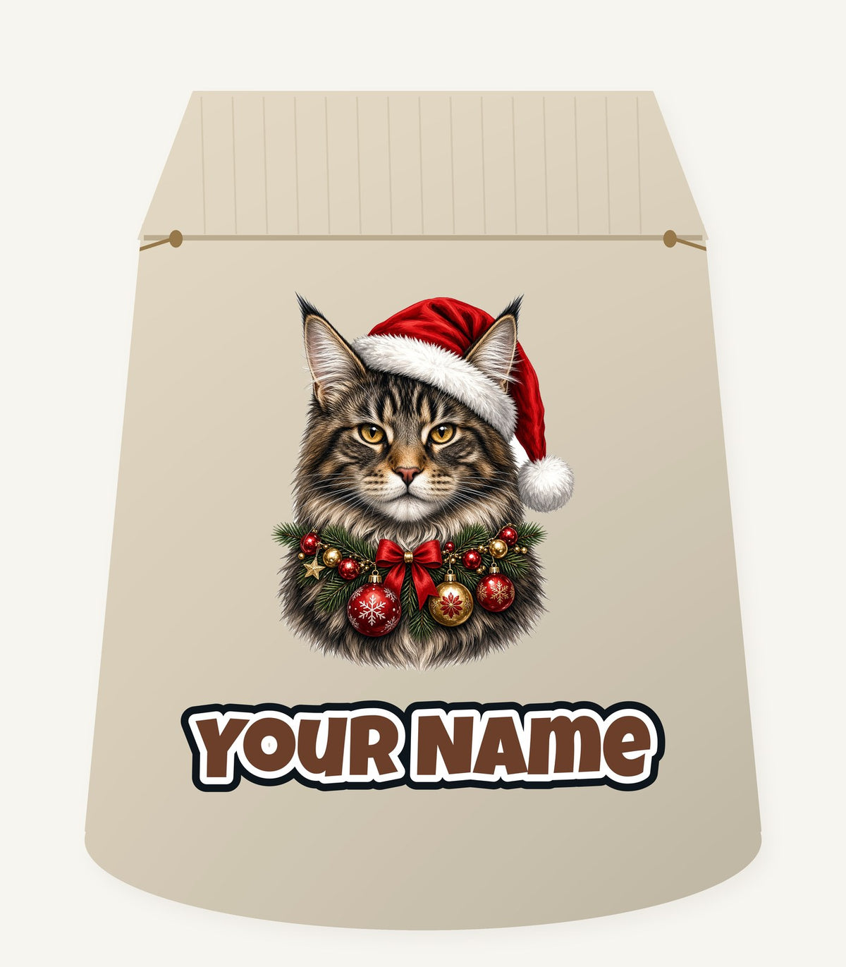 Maine Coon with Baubles Personalised Santa Sack