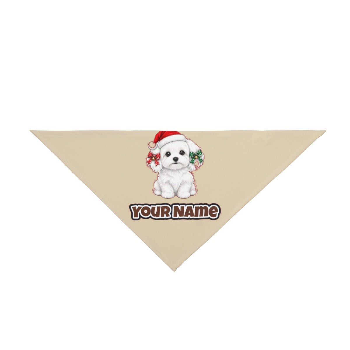 Maltese personalised Christmas pet bandana in beige, tie-on style