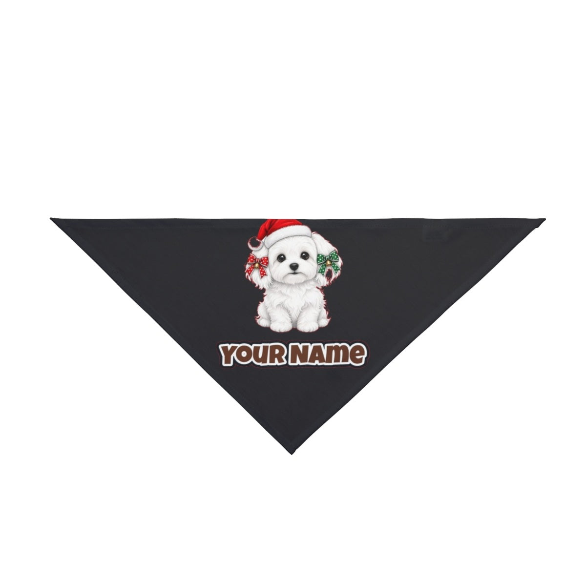 Maltese personalised Christmas pet bandana in black, tie-on style