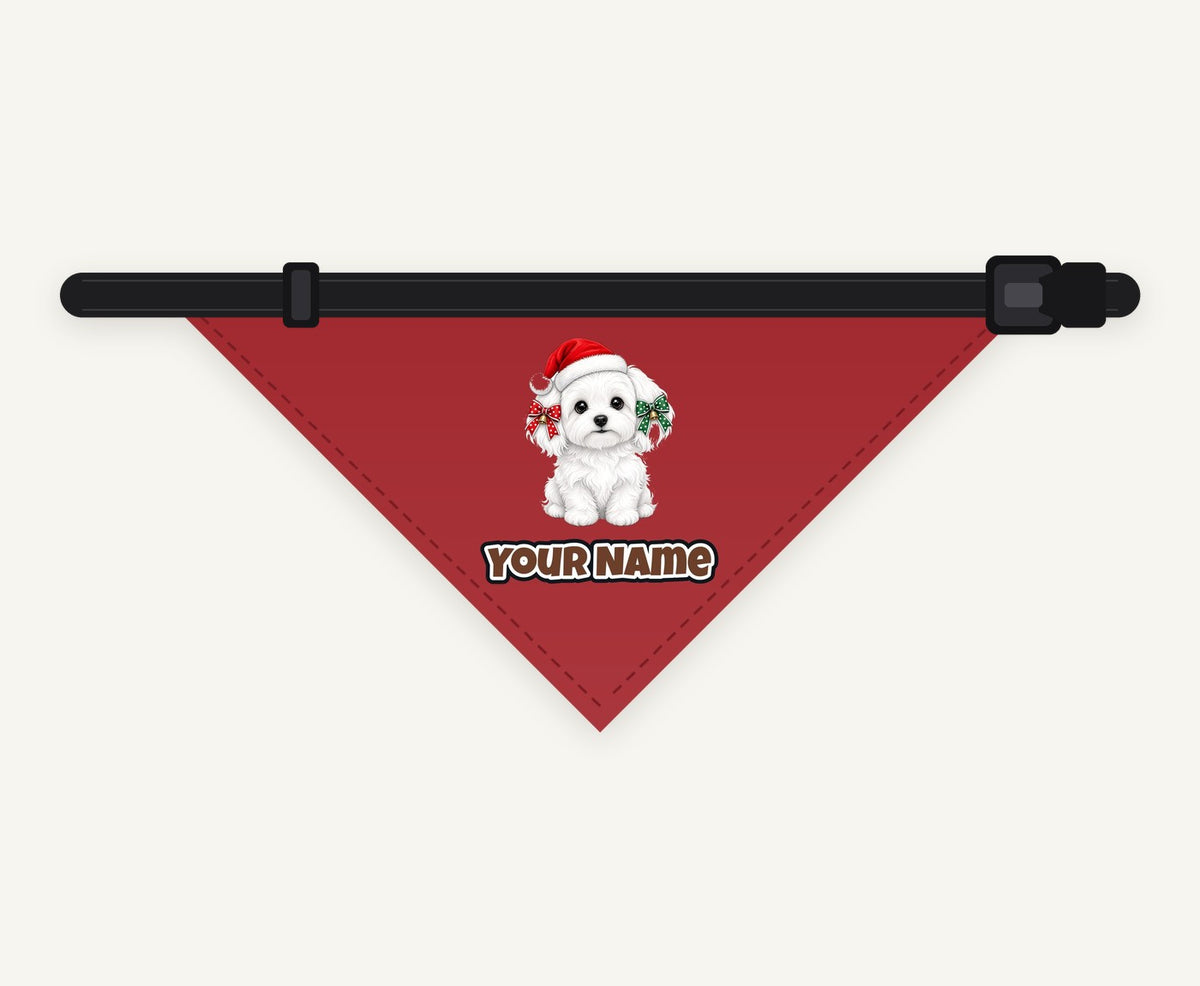 Maltese personalised Christmas pet bandana collar with buckle