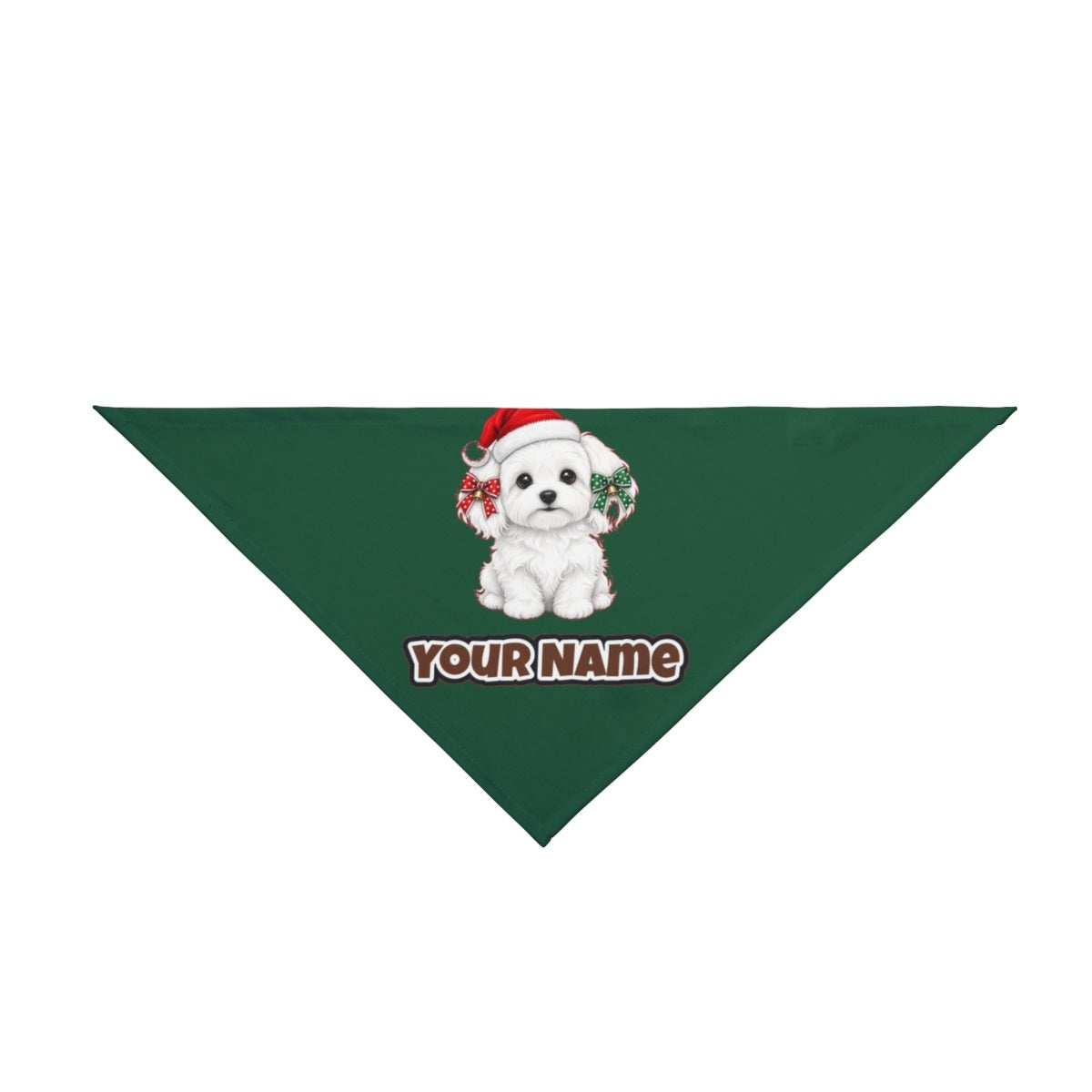 Maltese personalised Christmas pet bandana in green, tie-on style