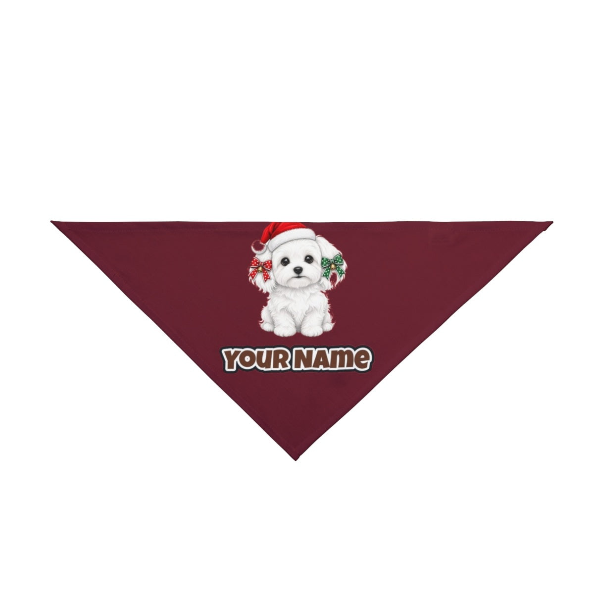 Maltese personalised Christmas pet bandana in maroon, tie-on style