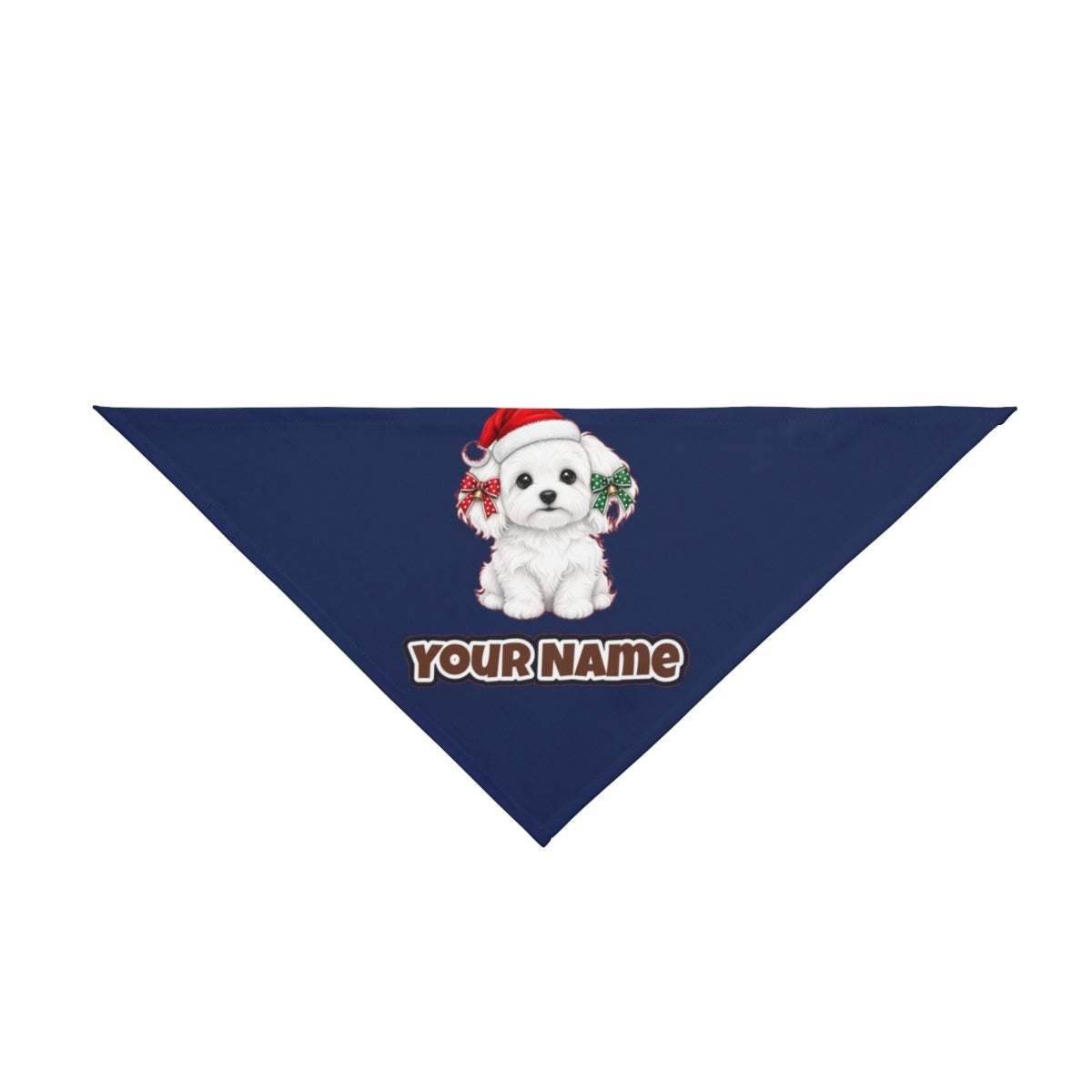 Maltese personalised Christmas pet bandana in navy, tie-on style