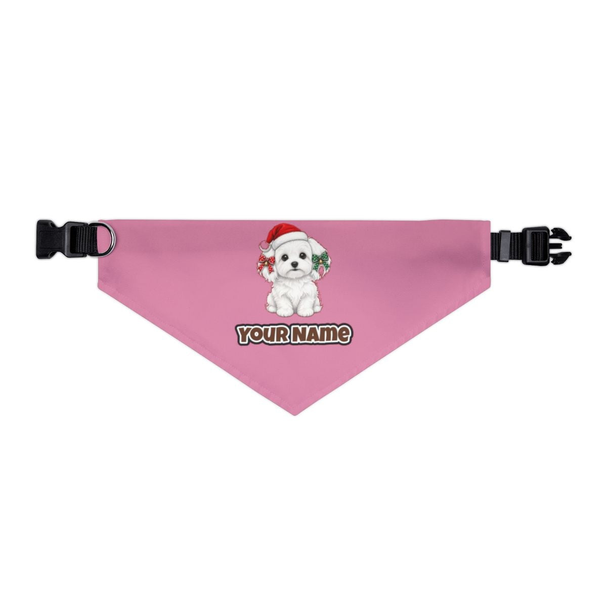 Maltese personalised Christmas pet bandana in pink, collar with buckle