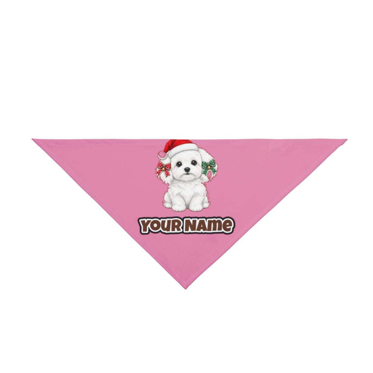 Maltese personalised Christmas pet bandana in pink, tie-on style