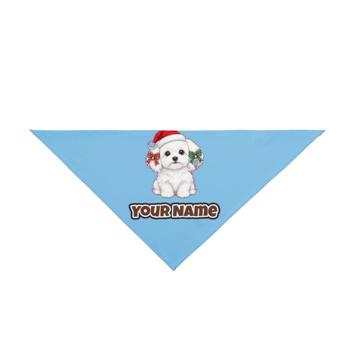 Maltese personalised Christmas pet bandana in sky blue, tie-on style